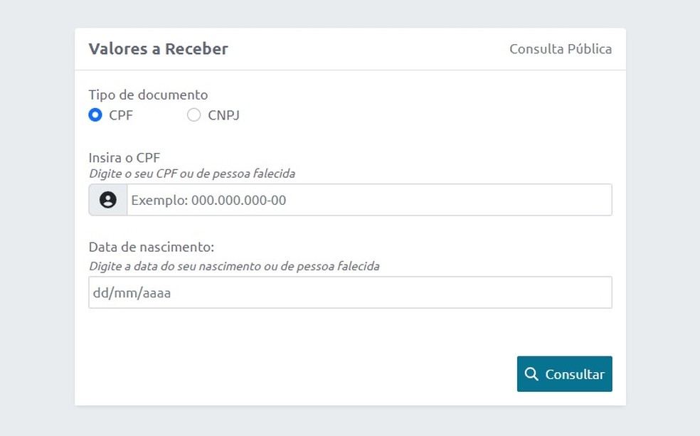 Página do Banco Central para consulta aos valores esquecidos em bancos — Foto: Reprodução/Banco Central